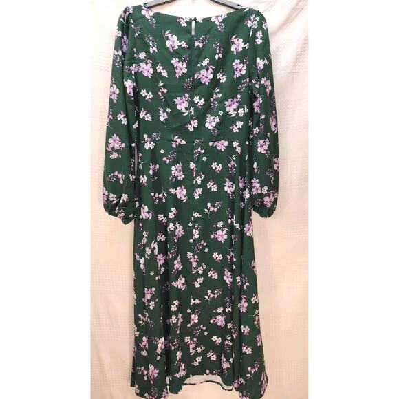 Alexia Admor Bubble Midi Dress Floral High Split Green Size 6 Long Sleeve 3476 - Picture 10 of 13